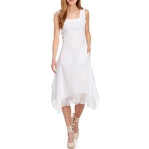 NWT For Cynthia Linen Blend Shirkbite Sleeveless Square‎ Neck White Dress Med